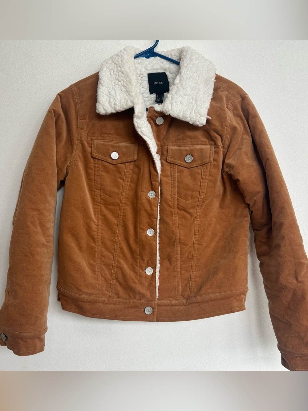 Forever 21 Brown Corduroy Utility Jacket with Cream Sherpa Collar